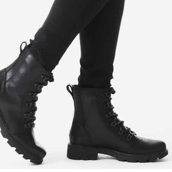*Like New* Sorel Women's 7 Lennox Lace Rain Boot Waterproof Leather Black Boots - Picture 14 of 14